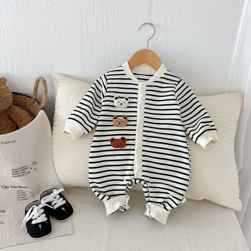 Baby Triple Bear Striped Lovely Romper