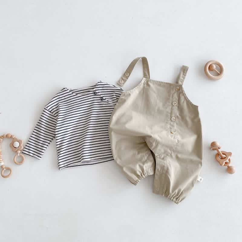 Baby Khaki Lovely Overalls Striped T-shirt