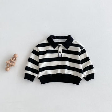 Baby Smile Polo Black Striped Sweatshirt