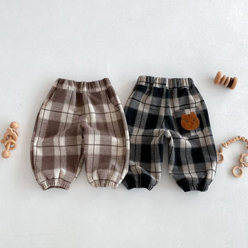 Baby Vintage Plaid Bear Casual Pants