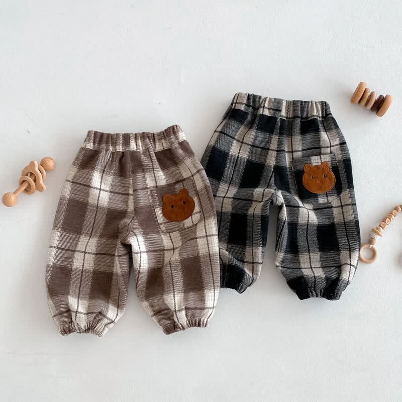 Baby Vintage Plaid Bear Casual Pants