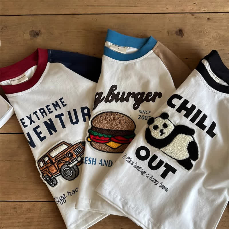 Kid Boy Contrast Patchwork Cartoon Top