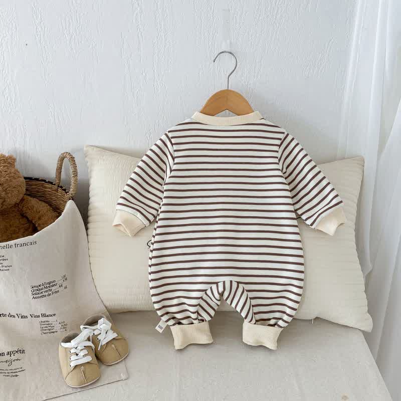 Baby Double Bear Striped Cute Romper