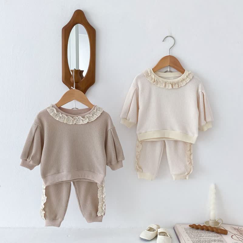 Baby 2-Piece Lace Waffle Sweatsuit Set