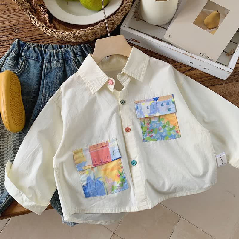 Kid Boy Colorful Buttons Shirt Oil Painting Jacket Top