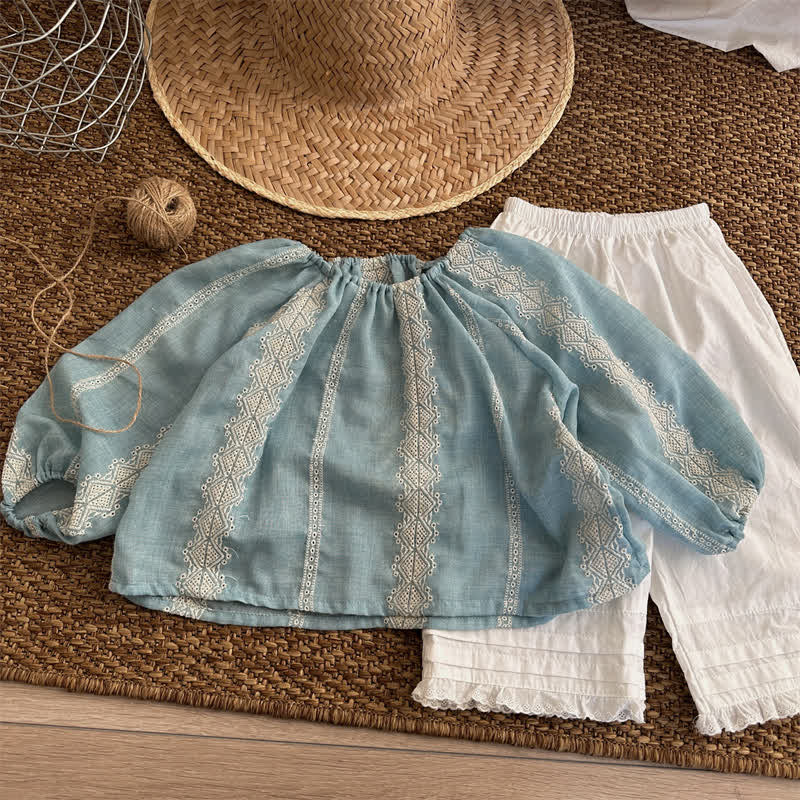 Toddler Girl Blue Ethnic Style Blouse