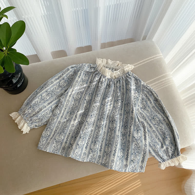 Toddler Girl Flower Striped Vintage Blouse