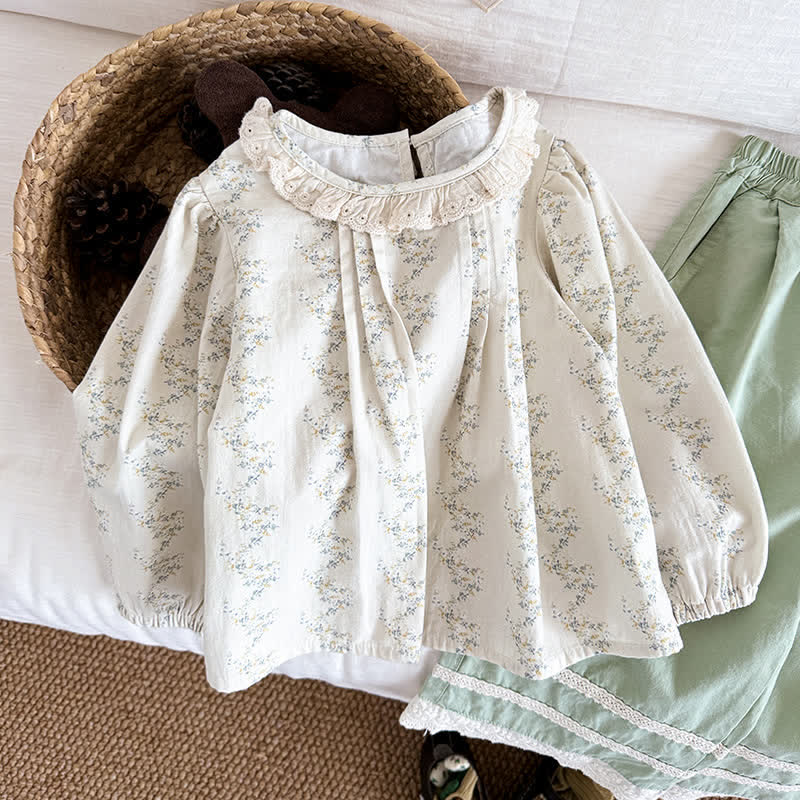 Toddler Lace Collar Vintage Flower Blouse