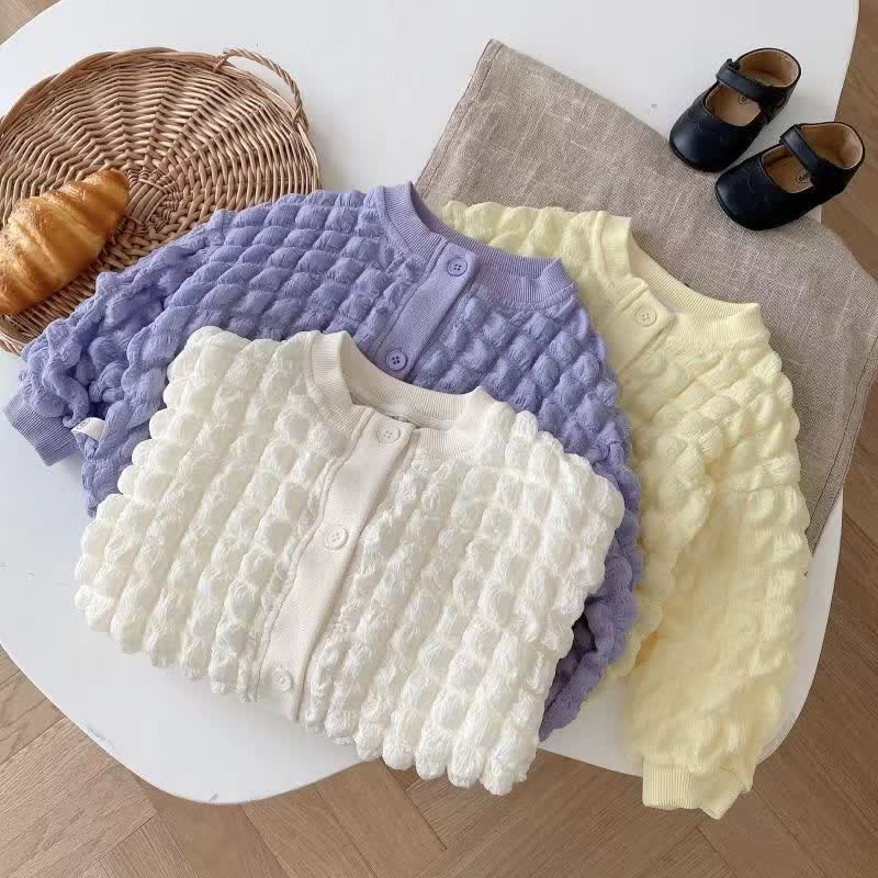 Kid Girl Bubble Waffle Cardigan Jacket Top