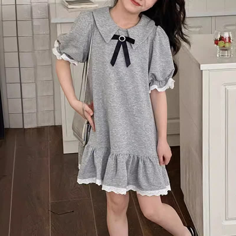 Kid Girl Preppy Style Bow Ruffled Polo Dress