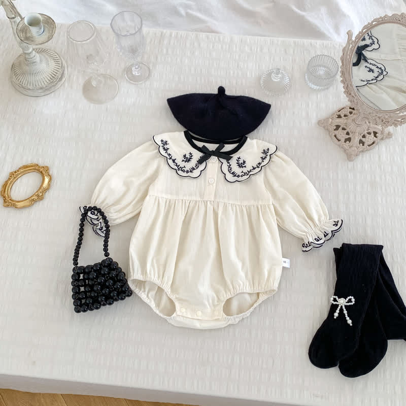 Baby Embroidered Flower Bow White Bodysuit