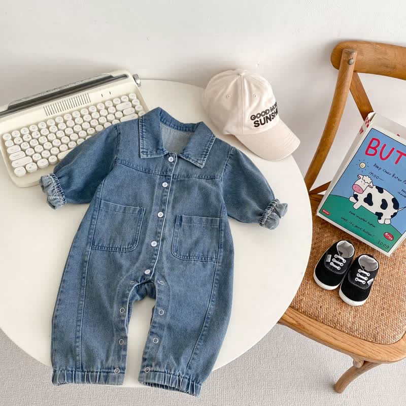 Baby Denim Bunny Blue Polo Romper