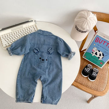 Baby Denim Bunny Blue Polo Romper