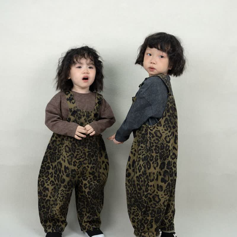 Kid Boy Leopard Print Cargo Wide-leg Overalls