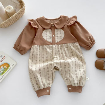 Baby Heart Flower Vertical Striped Romper