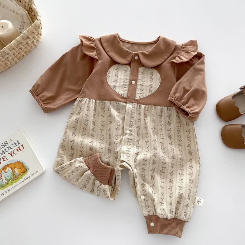 Baby Heart Flower Vertical Striped Romper