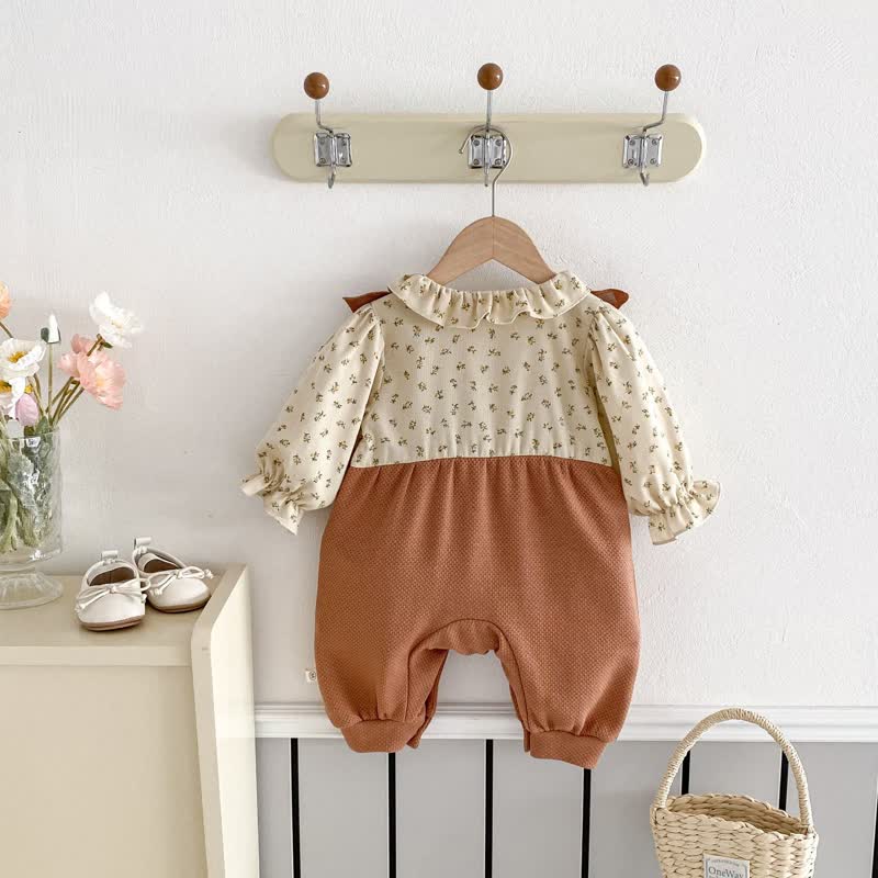 Baby Girl Flower Bow Brown Romper