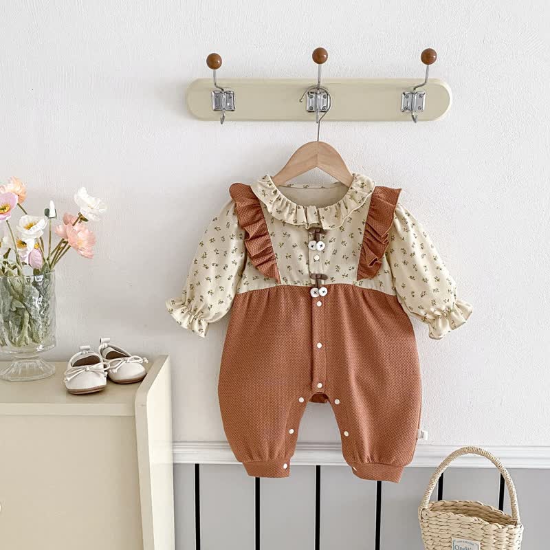 Baby Girl Flower Bow Brown Romper