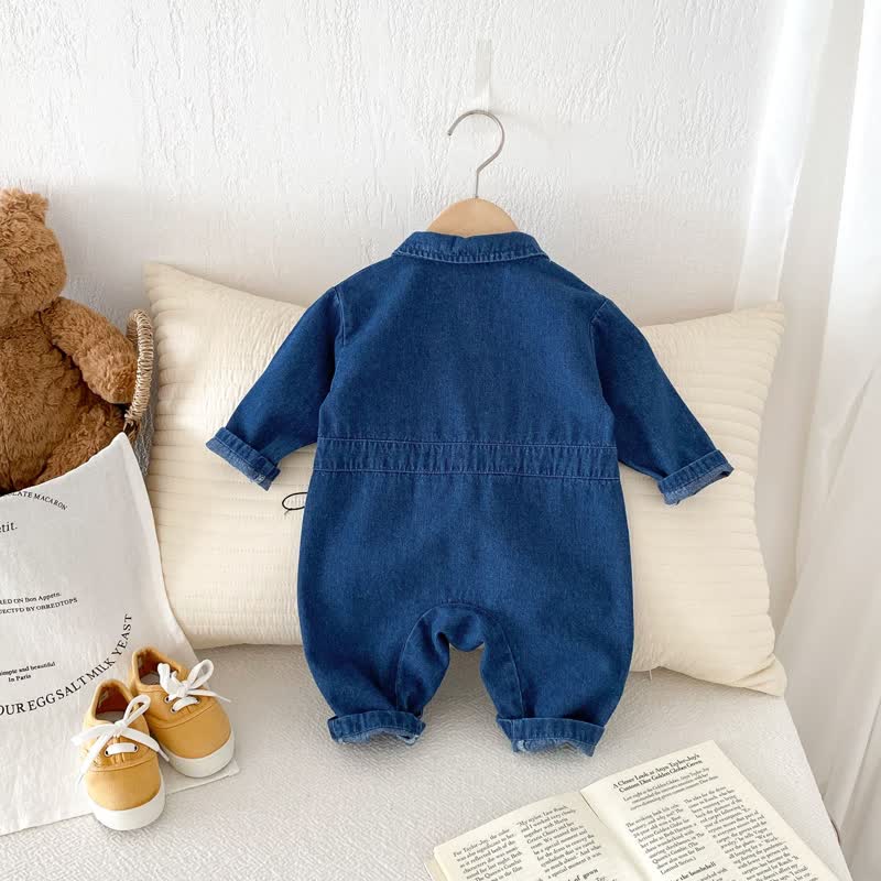 RELAXED Baby Denim Polo Car Romper