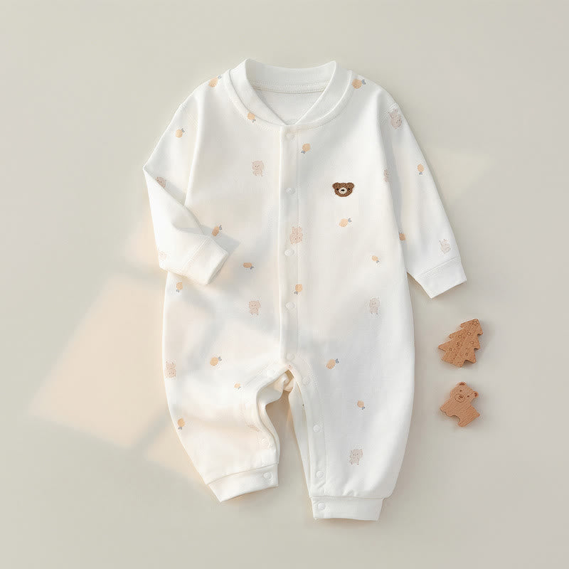 Baby Lemon Bear Button White Romper