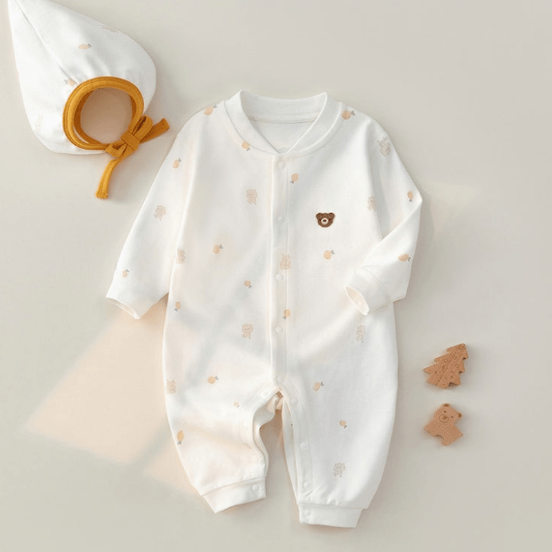 Baby Lemon Bear Button White Romper