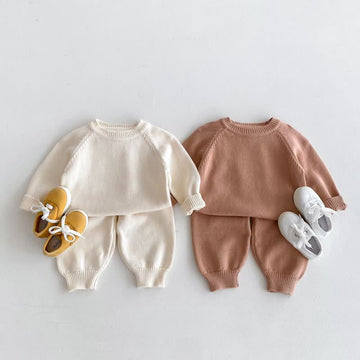 Toddler Pure Color Knitted Sweater/Pants