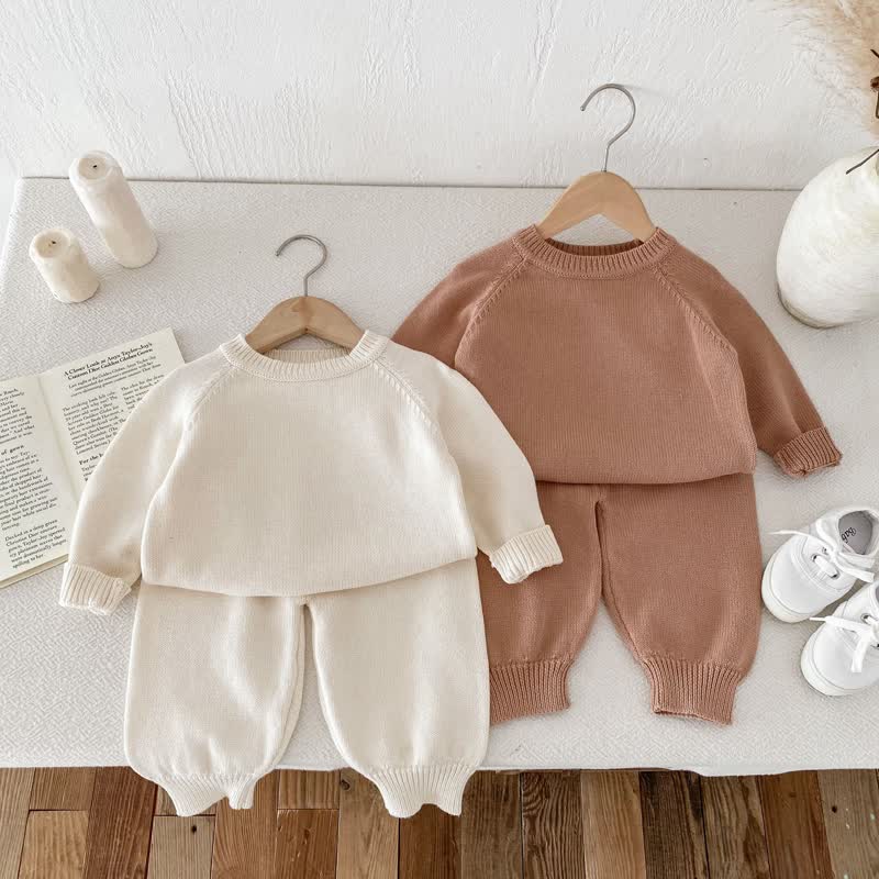 Toddler Pure Color Knitted Sweater/Pants