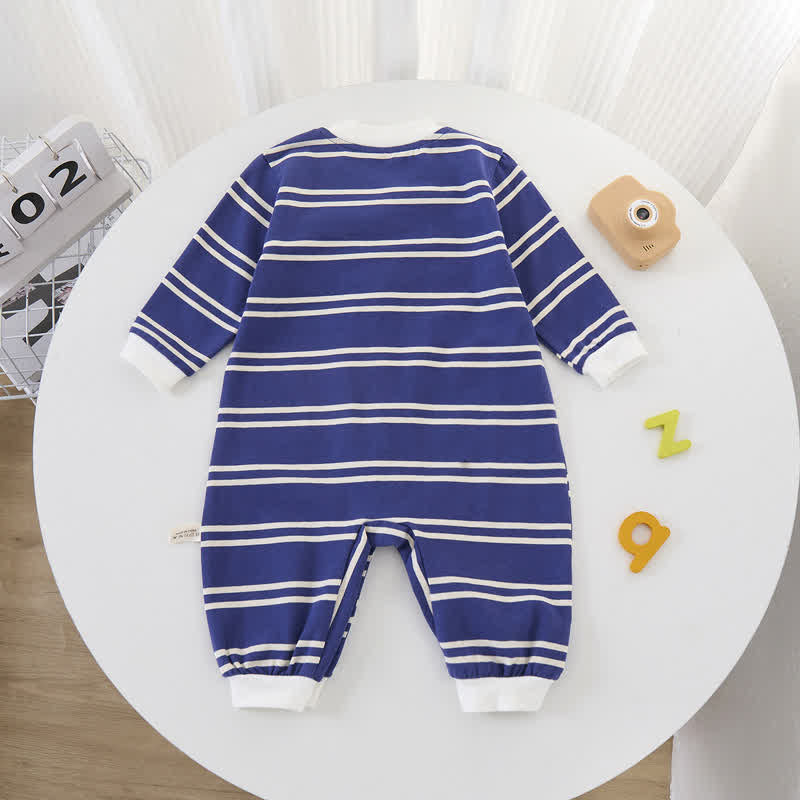 Baby Lovely Giraffe Patch Striped Romper