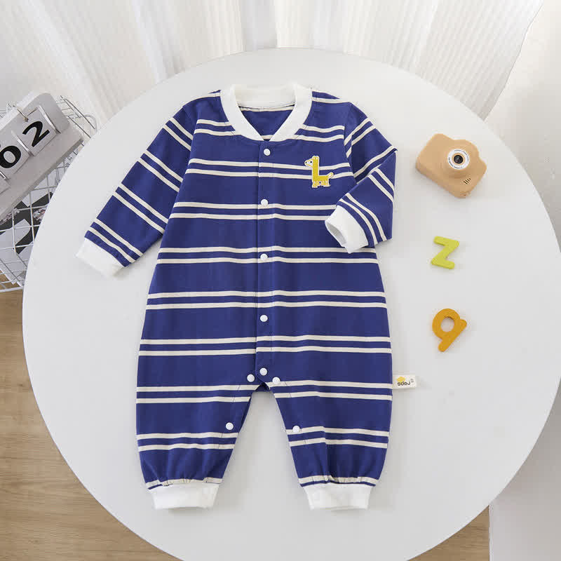 Baby Lovely Giraffe Patch Striped Romper