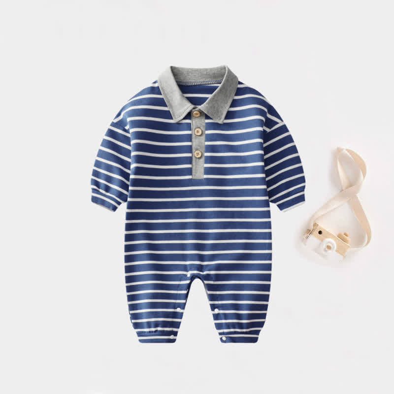 Baby Polo Blue Striped Romper