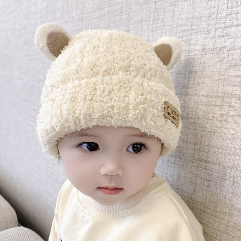 Baby Plush Bear Ears Knit Cap