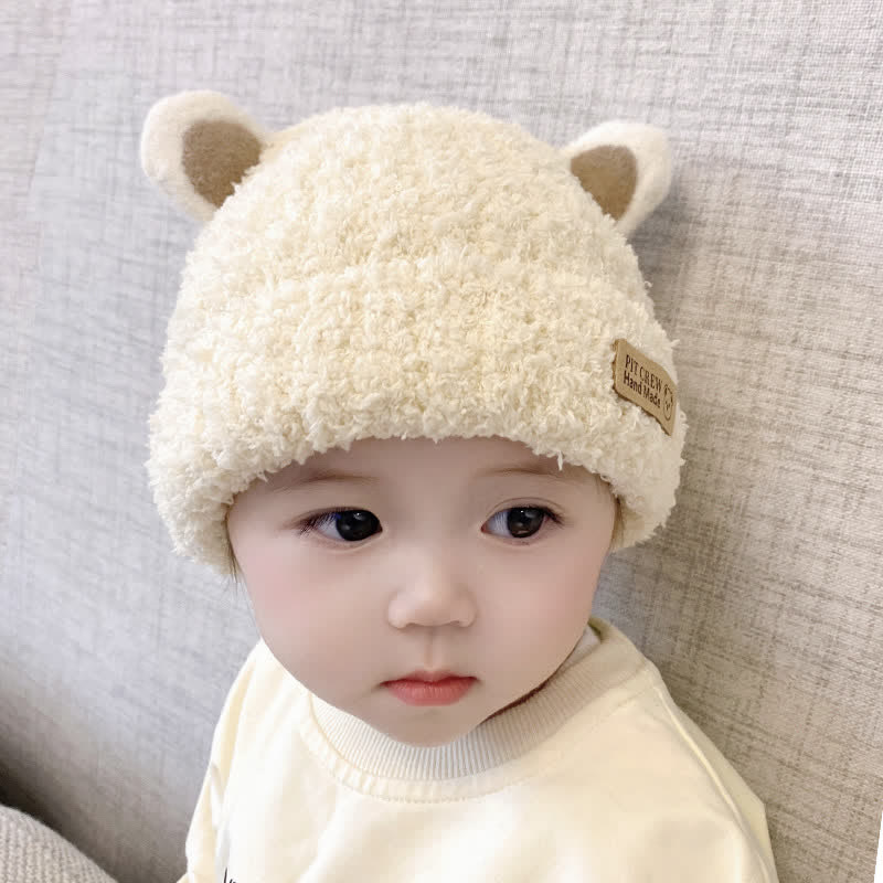 Baby Plush Bear Ears Knit Cap