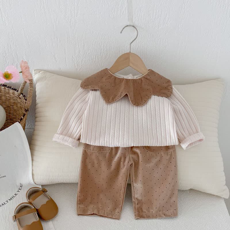 Baby 2-Piece Khaki Dots Collar Set