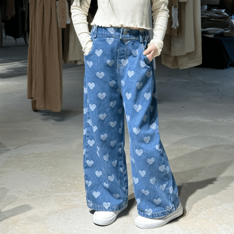 Kid Girl Loose Casual Wide-leg Jeans Pants