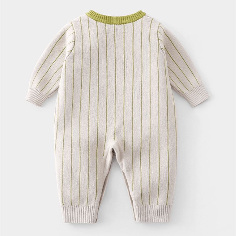 Baby Vertical Striped Green Dinosaur Romper