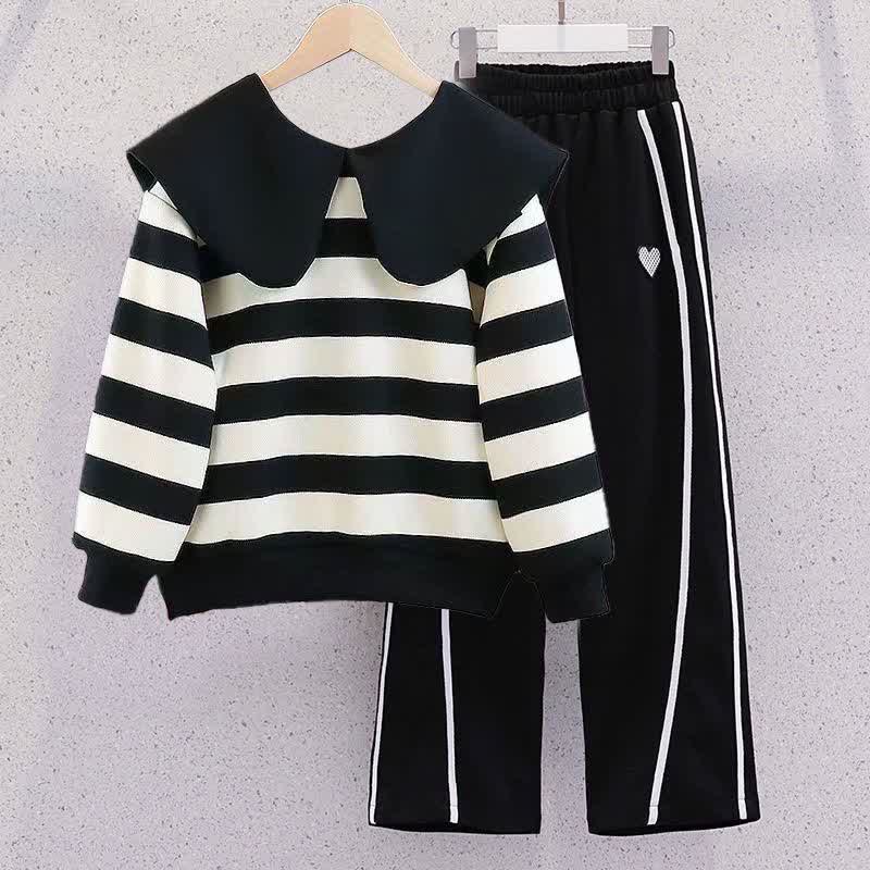 Kid Girl Lapel Striped Long-sleeved 2-piece Set