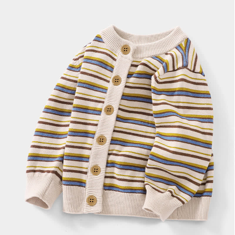 Toddler Brown Striped Button Simple Cardigan