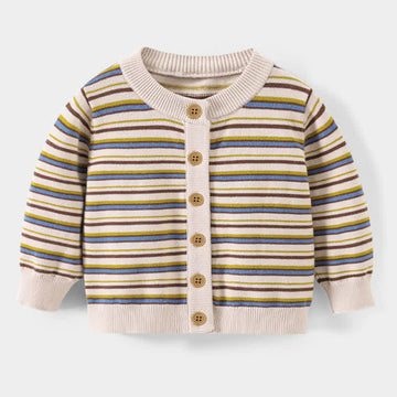 Toddler Brown Striped Button Simple Cardigan