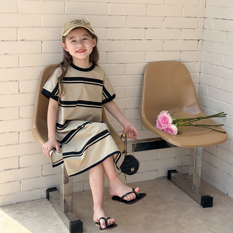 Kid Girl Striped Loose Slit Dress