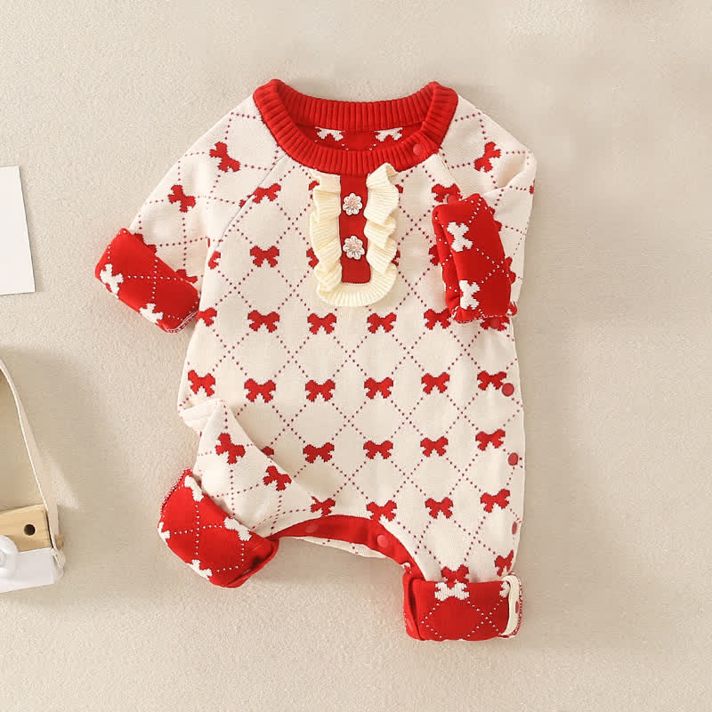 Baby Red Flower Diamond Bow Romper