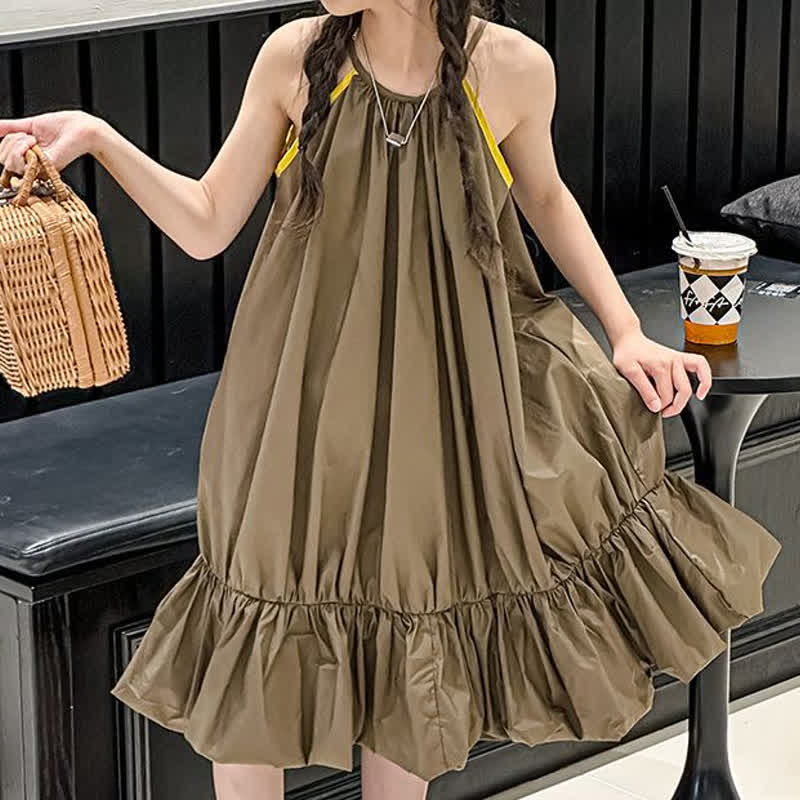 Kid Girl Sleeveless Halterneck Ruffle Dress