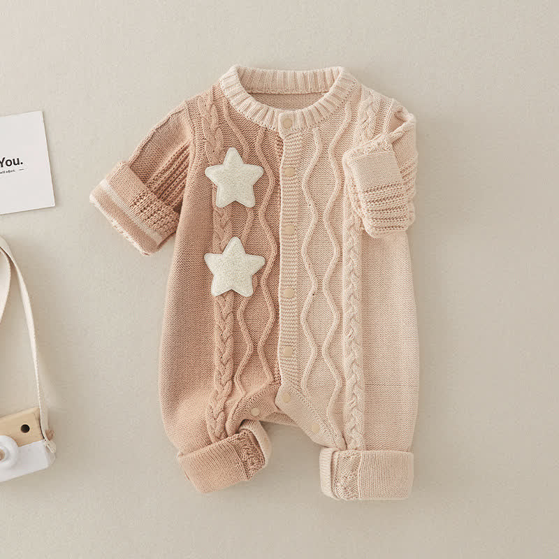 Baby Twist Khaki Knitted Star Romper