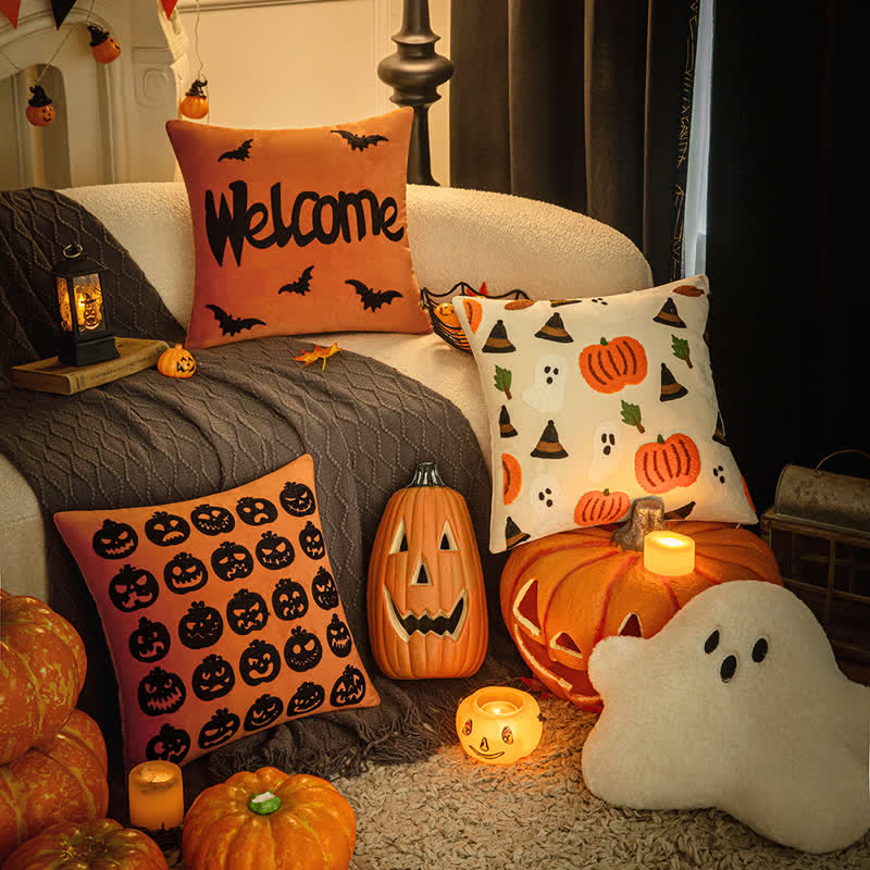 Halloween Embroidered Pillow Case