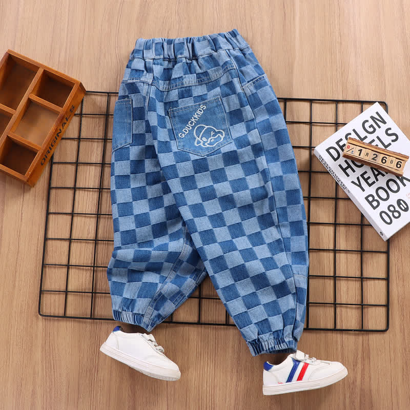 Kid Boy Blue Checkered Jeans Pants