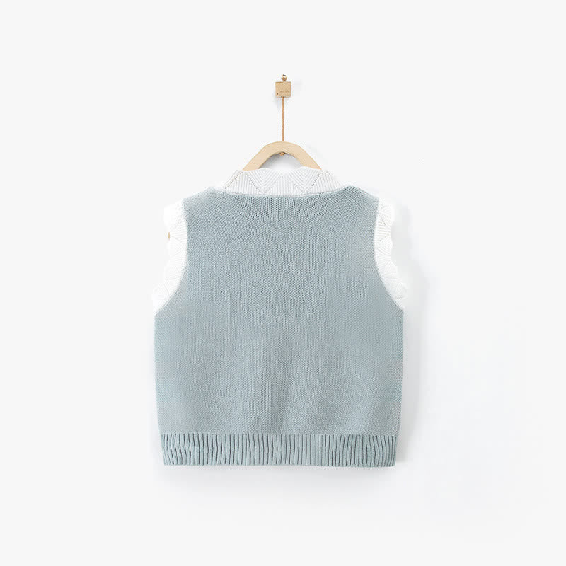 Toddler Girl Flower Knitted Grey Vest