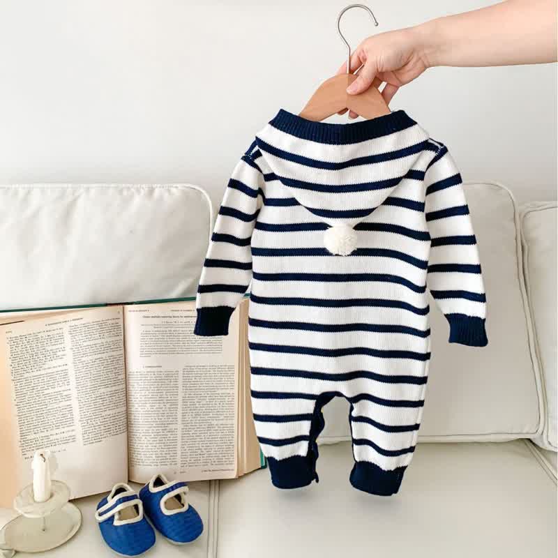 Baby Striped Hooded Button Knitted Romper