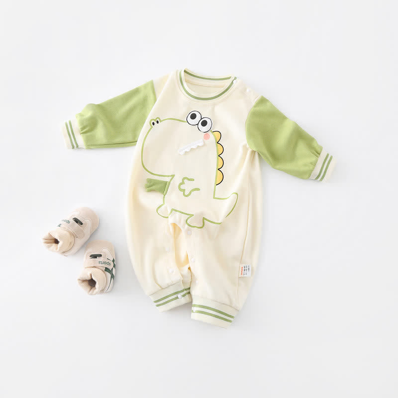 Baby Cartoon Dinosaur Contrast Sleeves Romper