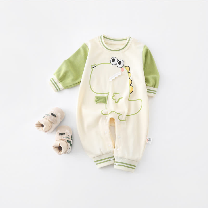 Baby Cartoon Dinosaur Contrast Sleeves Romper