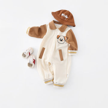 Baby Polo Dog Contrast Sleeves Romper