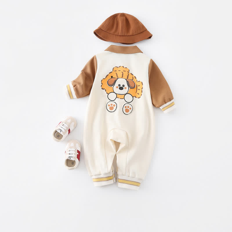 Baby Polo Dog Contrast Sleeves Romper